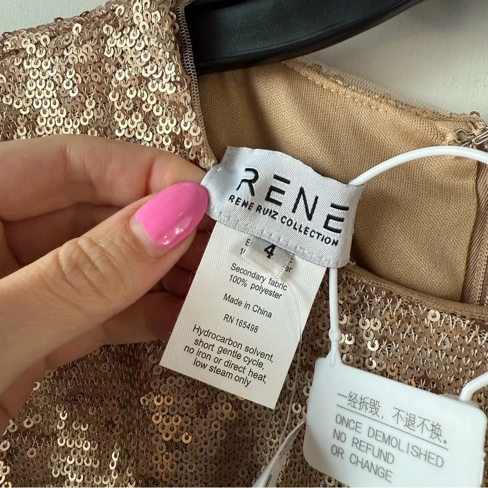 Rene Ruiz Puff Sleeve Sequins Mini Dress Gold‎ 4